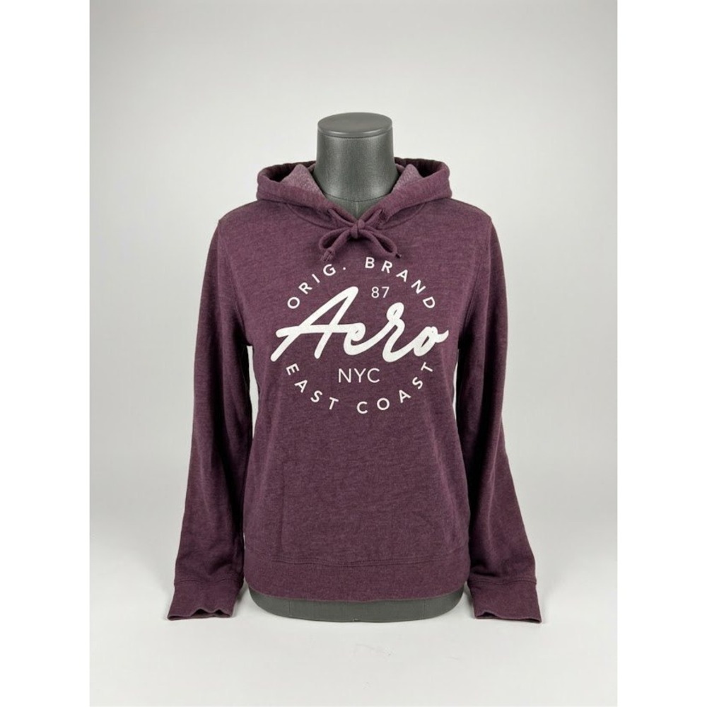 Aeropostale Hoodie Womens XS Burgundy Plum Aero NYC Graphic Pullover Sweatshirt